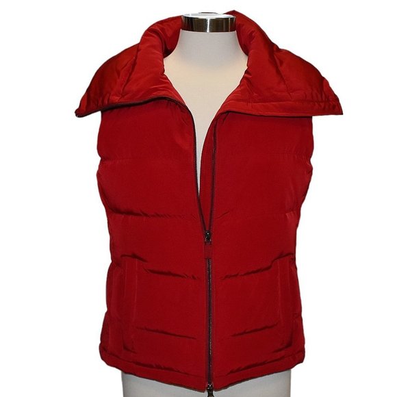 Talbots Cranberry Red Down High Zip Puffer Vest - Picture 9 of 9